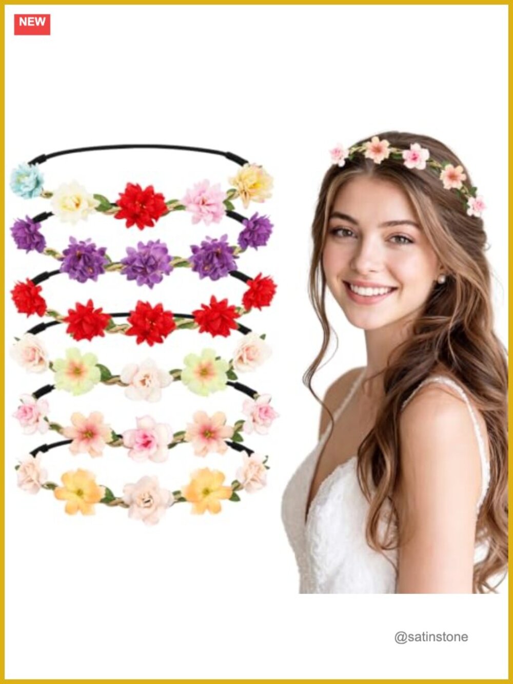 KICOSY 6PCS Flower Crown Elastic Headband Set Women Girls